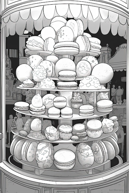 Una deliziosa pagina da colorare Monochrome Dessert Illustration