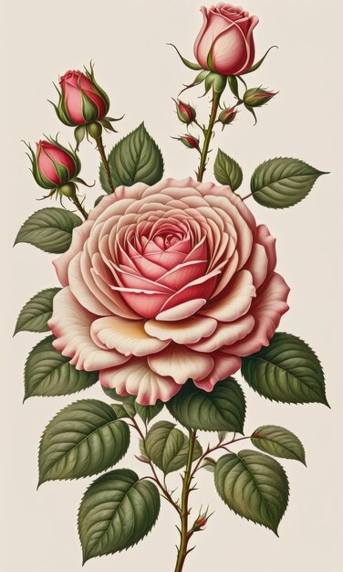 Una deliziosa pianta a fiori di rosa come nell'illustrazione botanica d'epoca