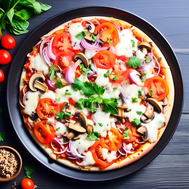 Una deliziosa pizza con funghi e spezie.