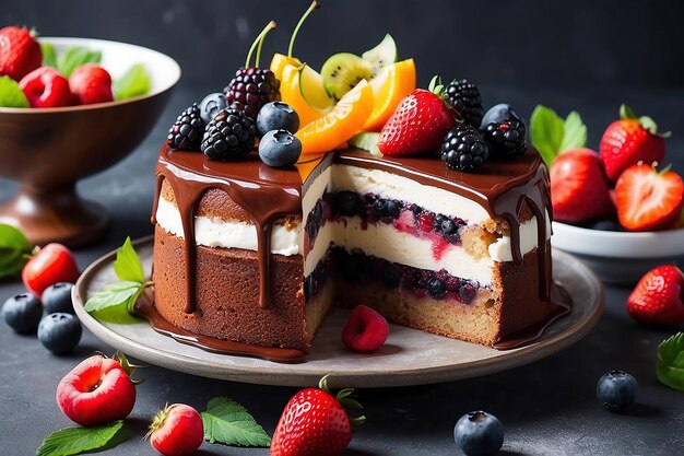 Una deliziosa torta con frutta.