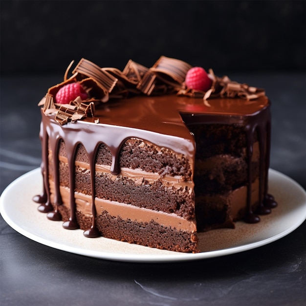 Una deliziosa torta di cioccolato, una torta di panetteria marrone.