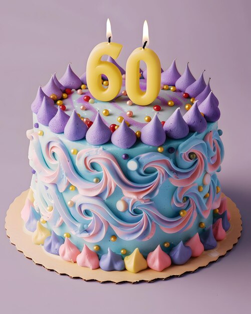 Una deliziosa torta di compleanno con la candela numero 60 60 anni