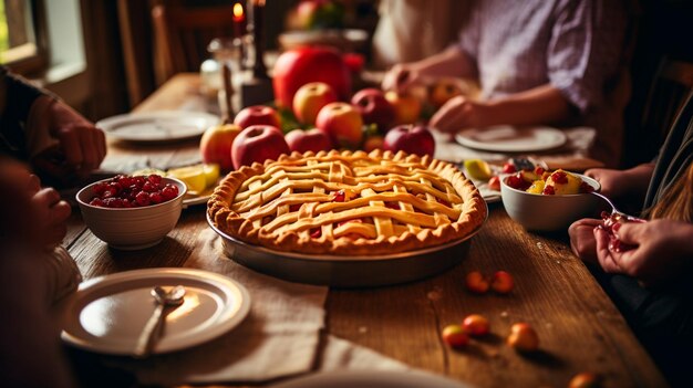 una deliziosa torta sulla tavola festiva della famiglia