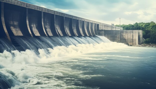 Una diga che trattenne il flusso d'acqua in un giorno d'estate