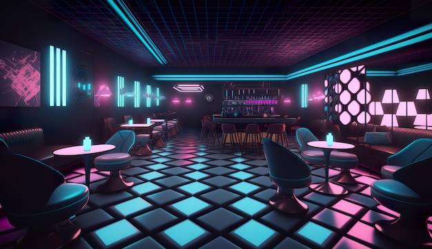 Una discoteca in realtà virtuale con una colonna sonora synthwave ai genera