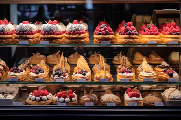 Una dolce esposizione di pasticceria di bontà fresca al forno