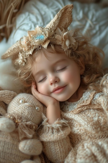 Una dolce ragazzina addormentata che sembra un angelo