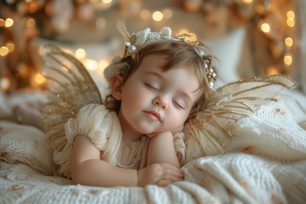 Una dolce ragazzina addormentata che sembra un angelo