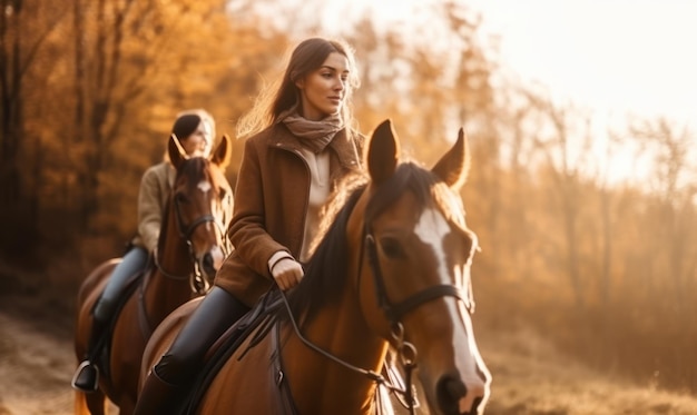 Una donna a cavallo in autunno