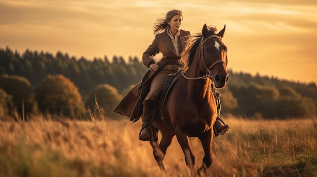 Una donna a cavallo in un campo