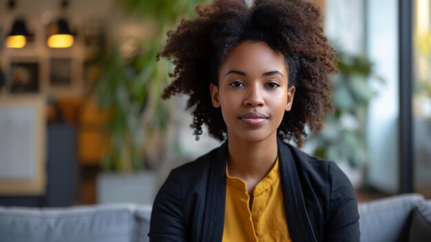 una donna africana che indossa abiti professionali in un ambiente interno