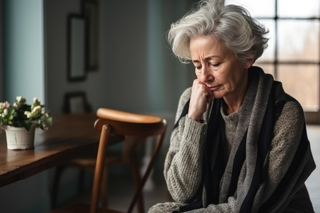 Una donna anziana che è depressa e si sente sola a casa soffre di solitudine