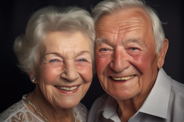 Una donna anziana e suo marito ti sorridono creati con l'intelligenza artificiale generativa