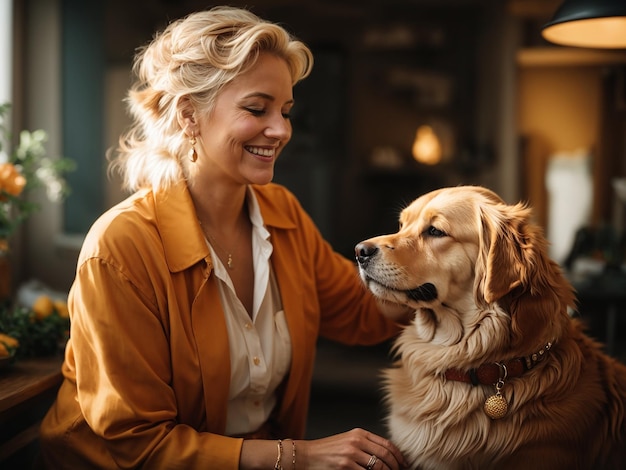 Una donna che accarezza un cane