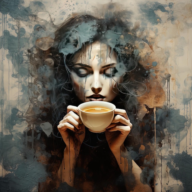 una donna che beve da una tazza di tè