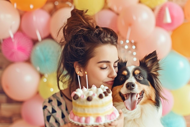 una donna che celebra il compleanno del suo cane