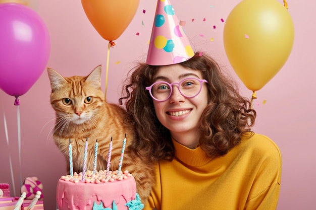 una donna che celebra il compleanno del suo gatto