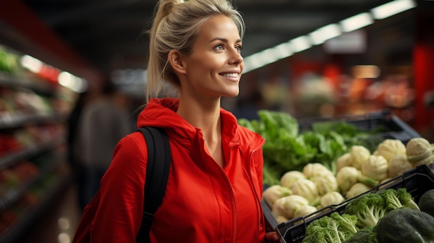 una donna che compra verdure al mercato