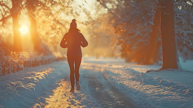 Una donna che corre in inverno