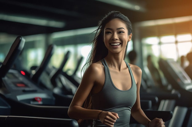 Una donna che corre su un tapis roulant in palestra