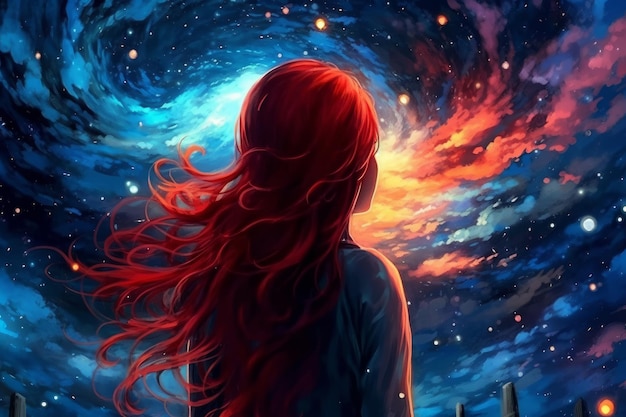 Una donna che guarda un cielo notturno stellato