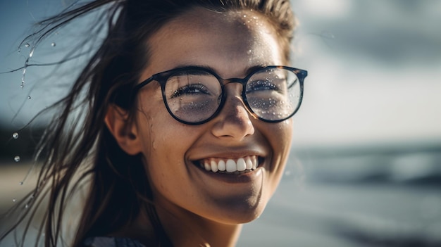 Una donna che indossa gli occhiali sorride per la fotocamera.