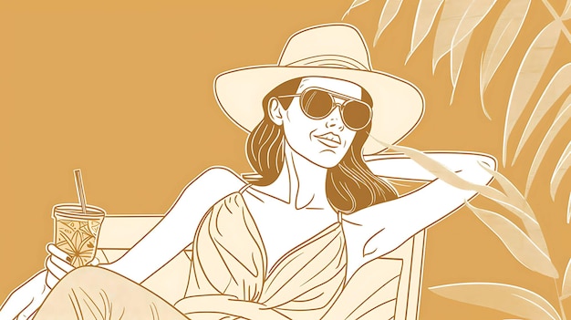 una donna che indossa occhiali da sole e un cappello è seduta su una sedia