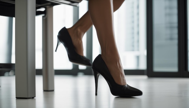 Una donna che indossa tacchi alti neri entra in un ufficio