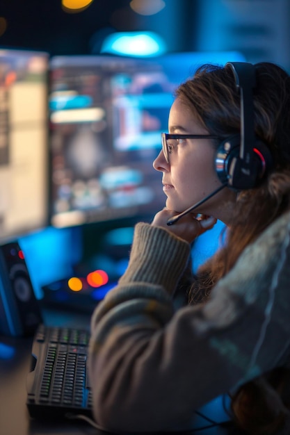 una donna che indossa un auricolare con la parola non chiedermi