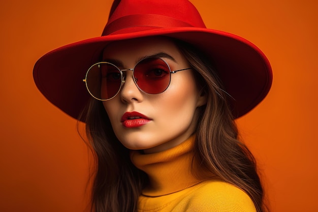 Una donna che indossa un cappello rosso e occhiali da sole