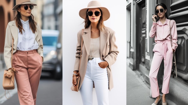 Una donna che indossa un cappotto beige e un cappello, una giacca beige e un cappello beige