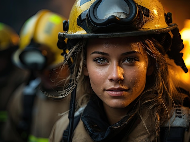 una donna che indossa un casco da vigile del fuoco
