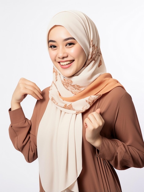 una donna che indossa un hijab con un sorriso sul viso.