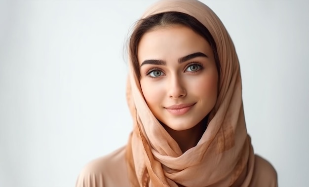 Una donna che indossa un hijab e una sciarpa rosa