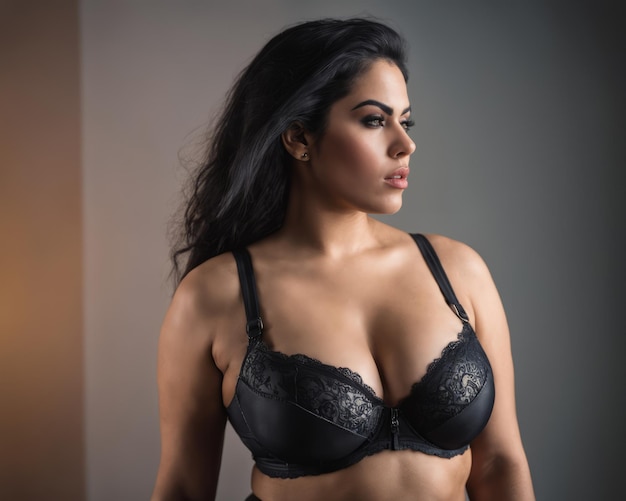 Una donna che indossa un reggiseno e mutandine nere