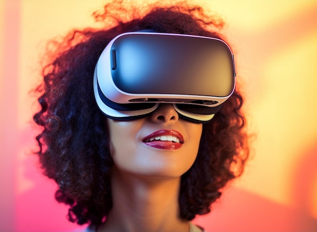 Una donna che indossa un visore per realtà virtuale Illustrazione generata da Ai