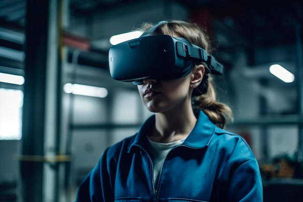 Una donna che indossa una giacca blu e un casco nero con sopra la scritta vr.