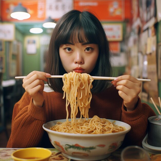 una donna che mangia cibo