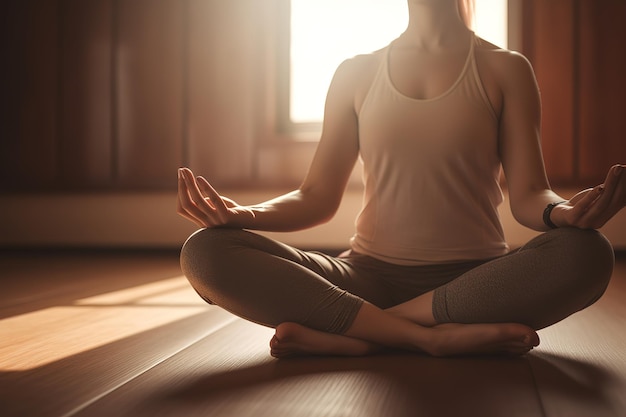 Una donna che medita su una stuoia di yoga