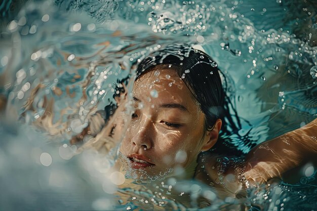 Una donna che nuota in una piscina