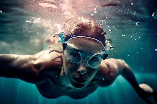 Una donna che nuota sott'acqua