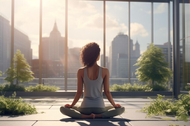 Una donna che pratica lo yoga in un ambiente urbano