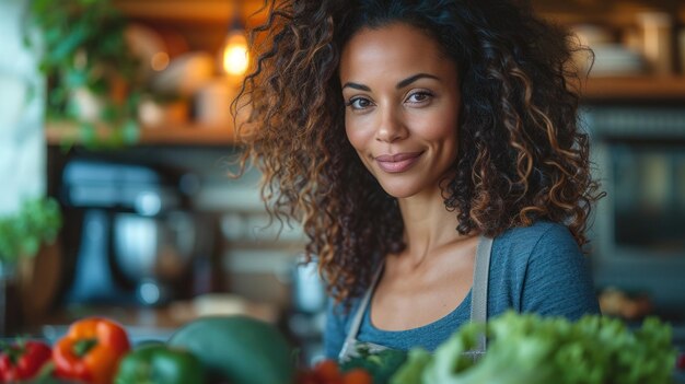 Una donna che prepara un pasto sano in cucina