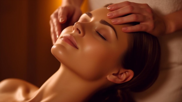 Una donna che riceve un massaggio alla testa alla spa