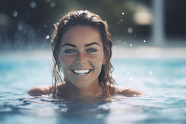 Una donna che sorride in una piscina