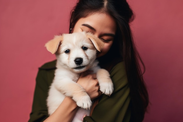 Una donna che tiene in braccio un cucciolo