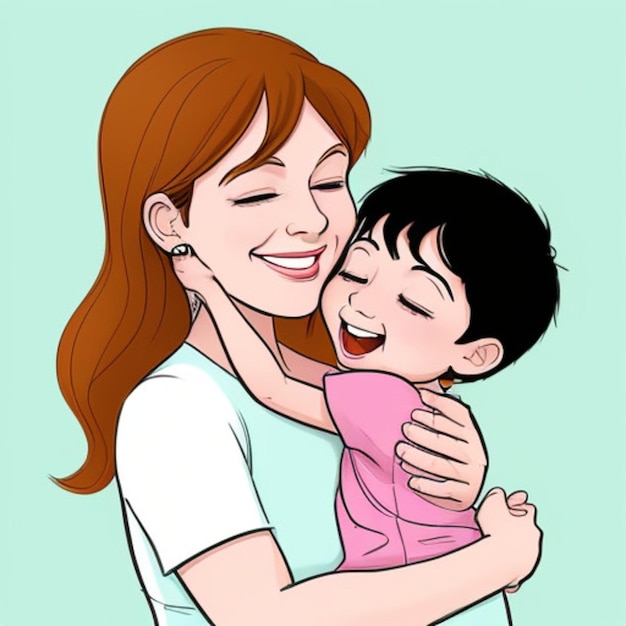 una donna che tiene un bambino con una donna che la abbraccia