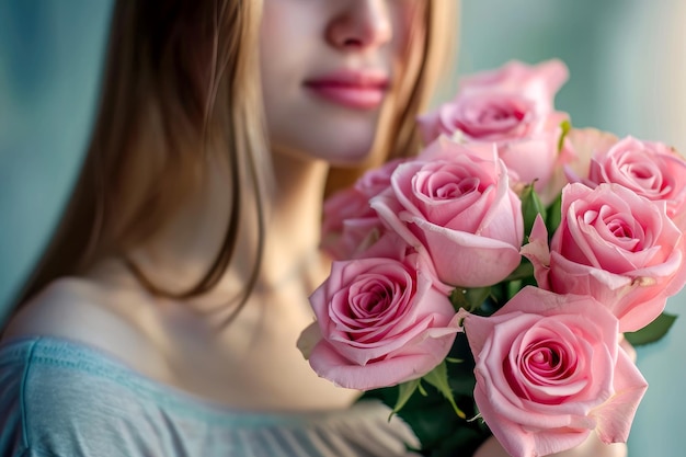 una donna che tiene un bouquet di rose generative