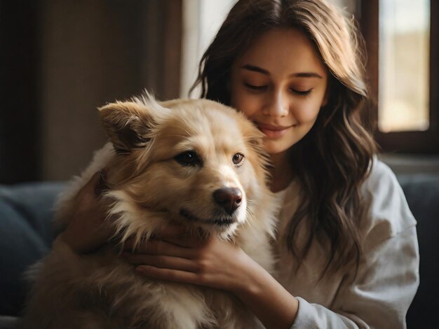 una donna che tiene un cane con una donna che lo tiene