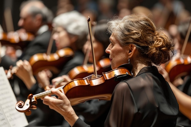 Una donna che tiene un violino nella mano destra